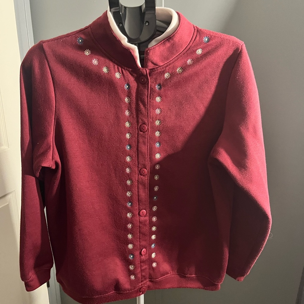 Embroidered Burgundy Button-Up Jacket- Blair Vintage